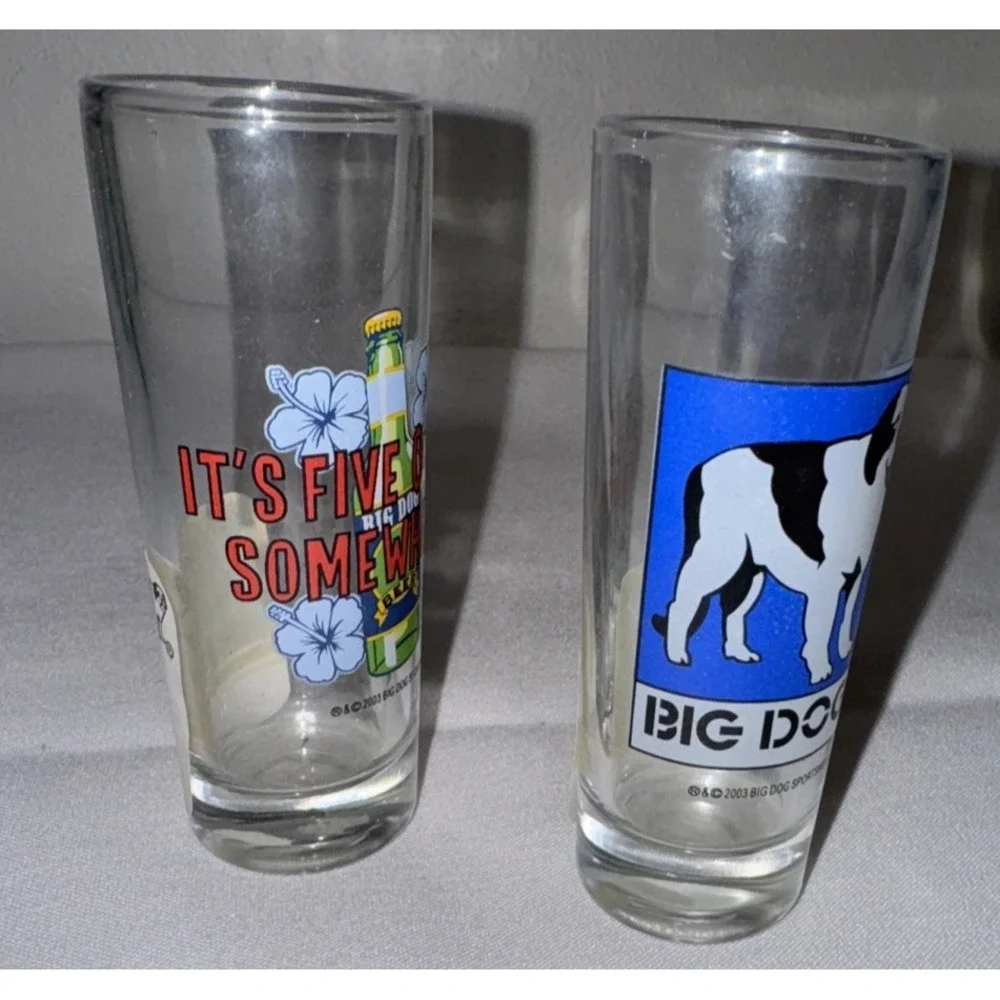 Big Dog‎ Sportswear Shooter Glasses Set of 2 Tall 2003 Barware Collectible